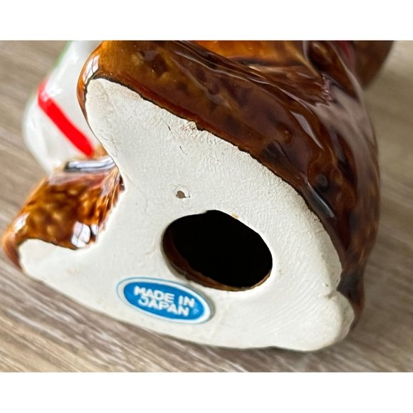 Vintage Teddy Bear Christmas Tree Ornament Ceramic Japan Holding Gift - Picture 4 of 7